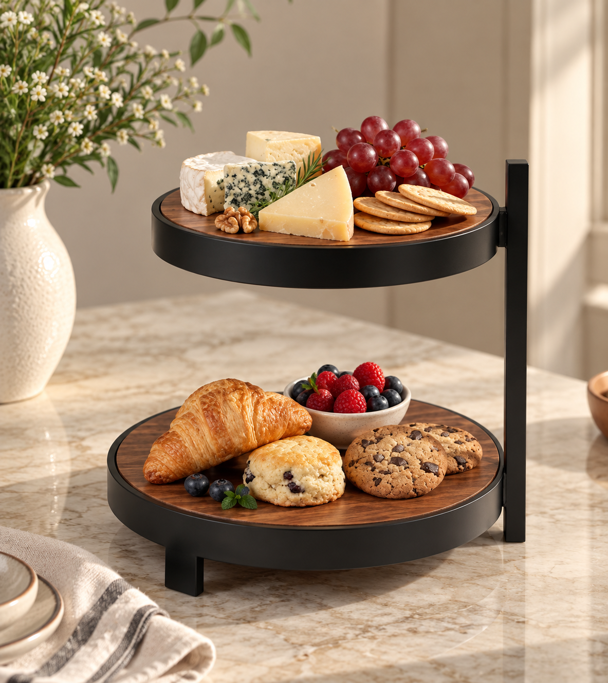 Hearth Iron & Wood Two-Tier Stand