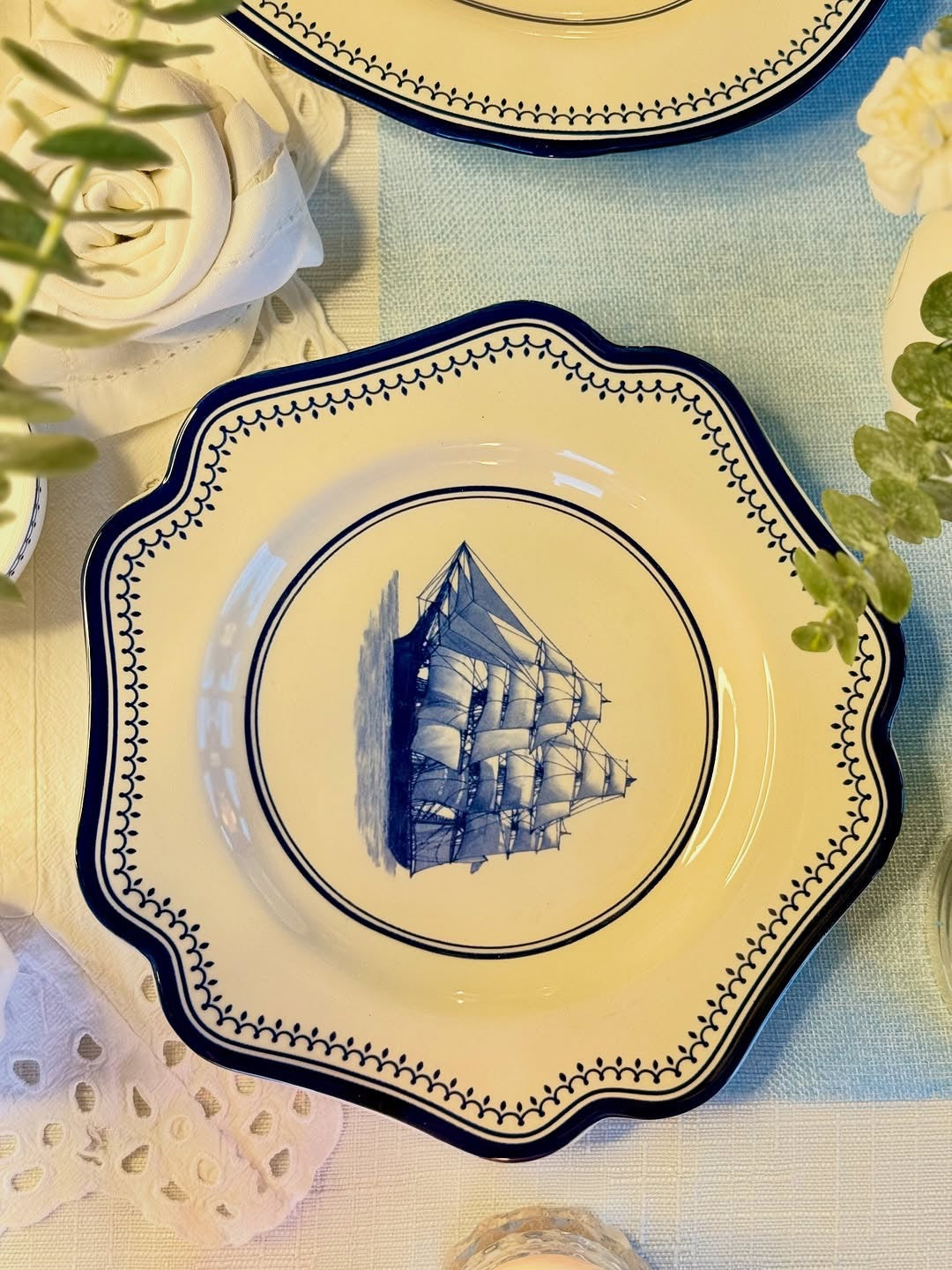 Clipper Ship Blue Pentagon Platter – 9"