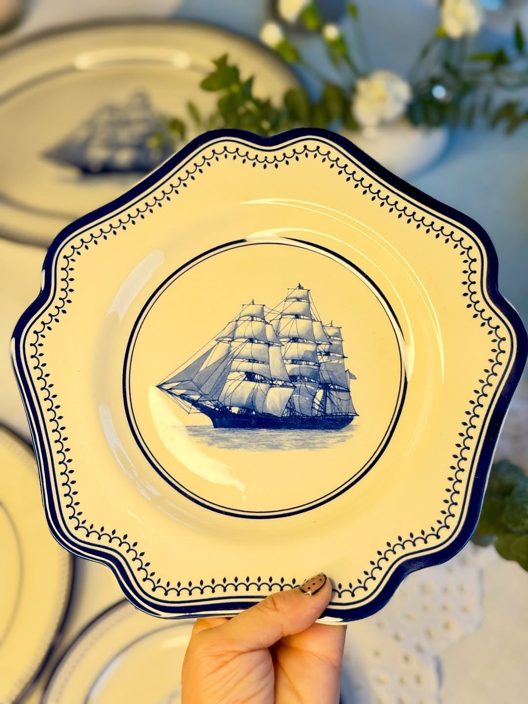 Clipper Ship Blue Pentagon Platter – 9"
