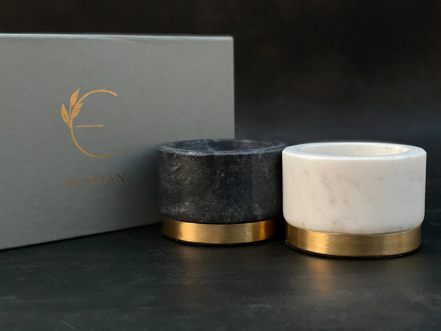 Marble & Brass Condiment Bowl Set of Two - Condiment Server, Spice Jar