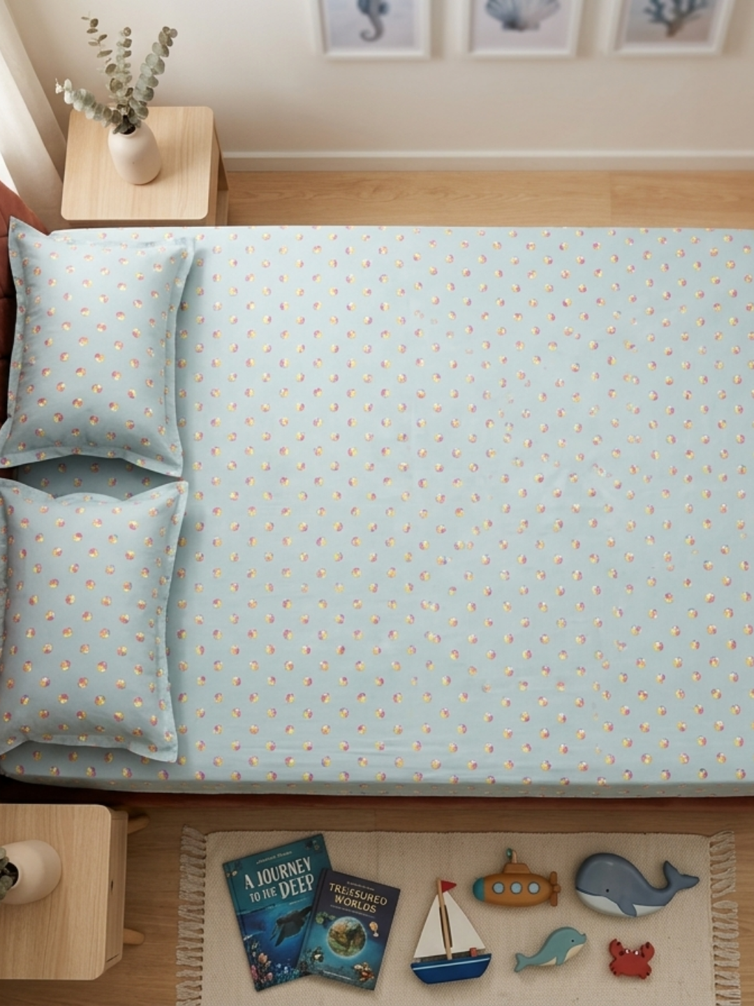 Kick Off Sage Green Printed Cotton Kids Bedsheet Set