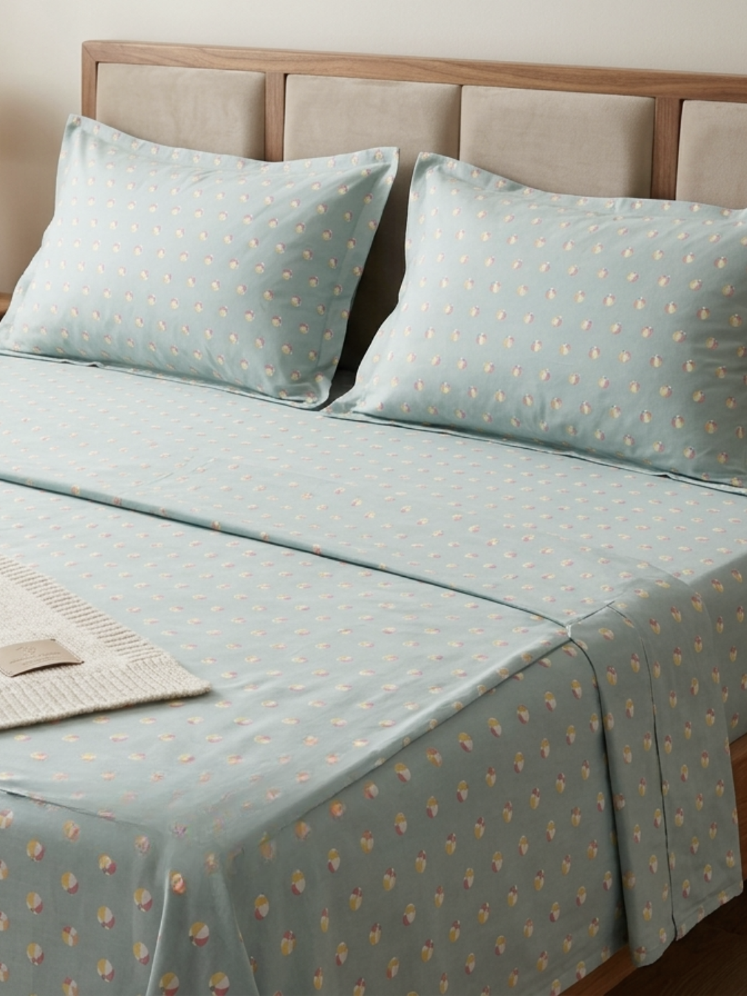Kick Off Sage Green Printed Cotton Kids Bedsheet Set - Elysian Home Decor