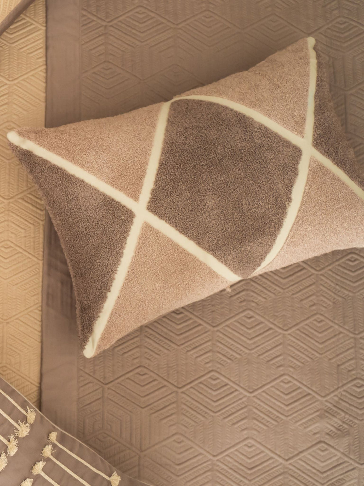 Kilim Cotton Embroidered Beige Cushion Cover 12" X 18" - Elysian Home Decor