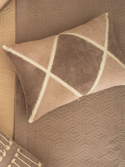 Kilim Cotton Embroidered Beige Cushion Cover 12" X 18" - Elysian Home Decor