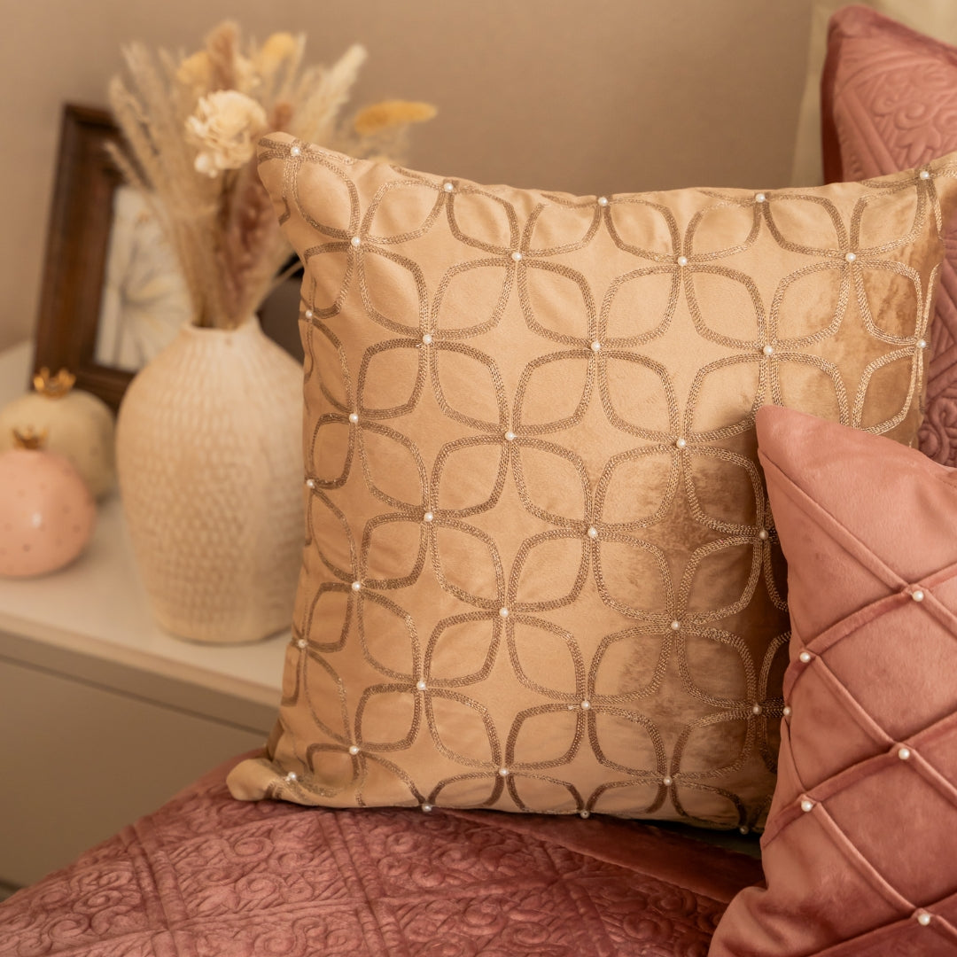 Decorative Luminate Camel Velvet Cushion Cover 16x16 - Elysian Home Decor