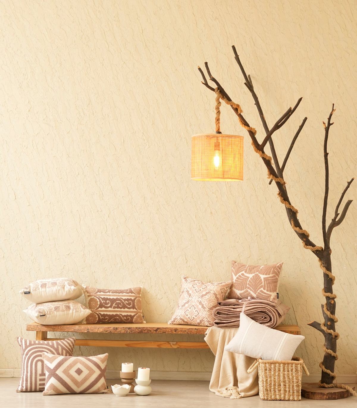 Zora Oats Beige Cotton Embroidered Cushion Cover 16" X 16" - Elysian Home Decor