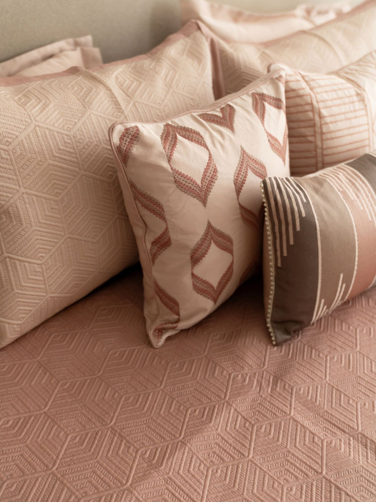 Reve Rose Cotton Embroidered Buff Cushion Cover 16" X 16" - Elysian Home Decor