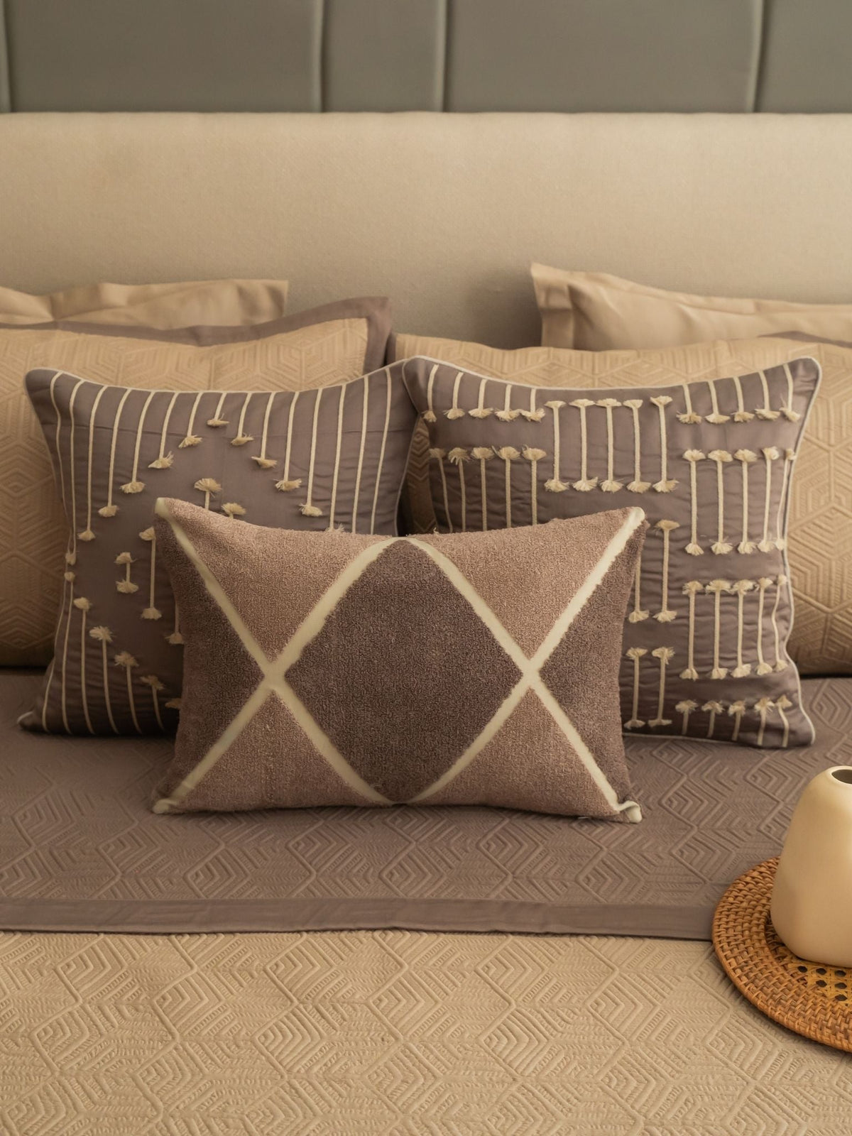 Kilim Cotton Embroidered Beige Cushion Cover 12" X 18" - Elysian Home Decor