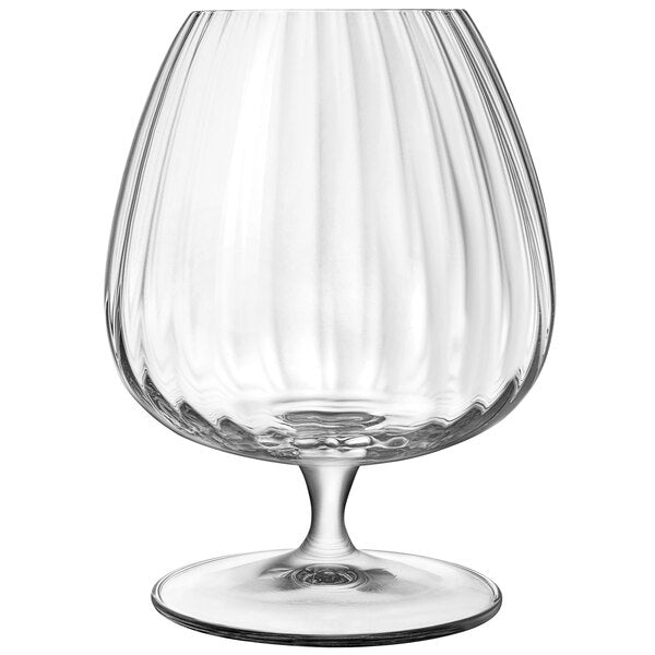 Close-up of ribbed Luigi Bormioli Mixology cognac glass.