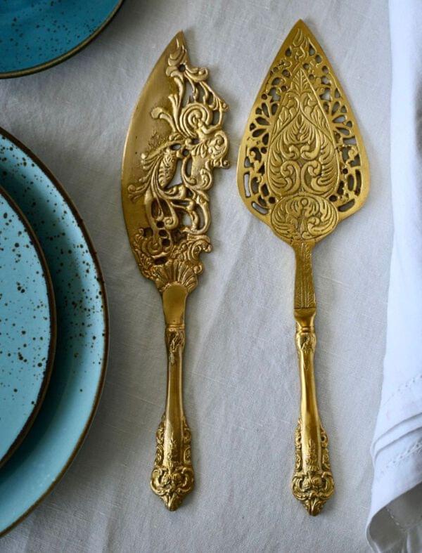 Ornate Gold Cake Knife & Server Set