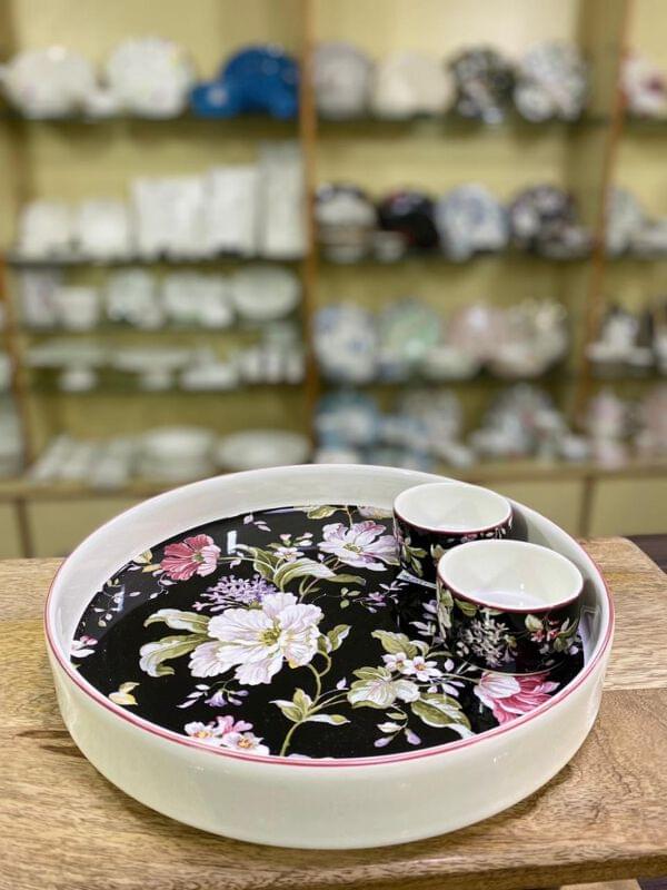 Gisela Black Kaden Serving Platter with 2 Dip Bowls