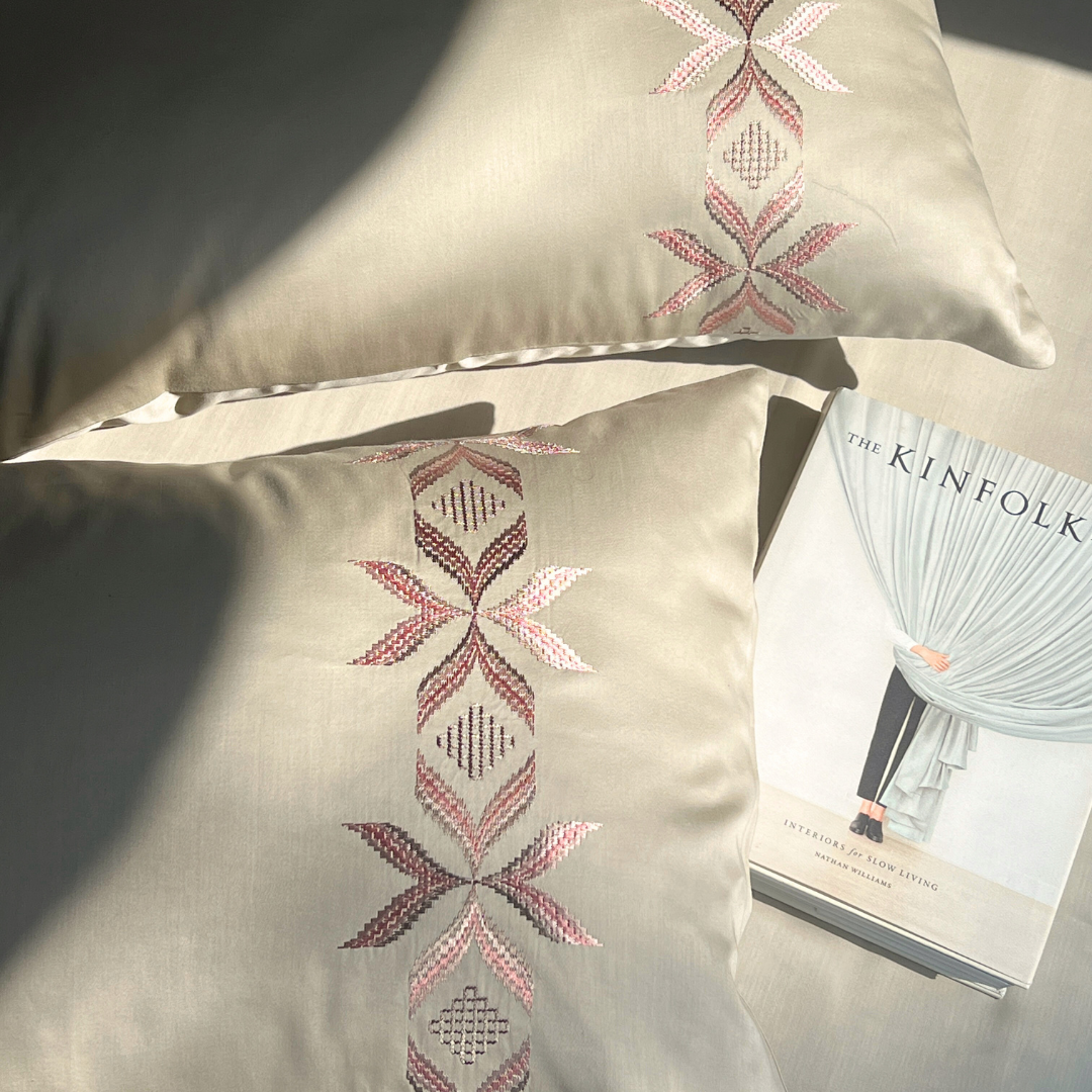 Nadine beige bedsheet set fabric texture close-up