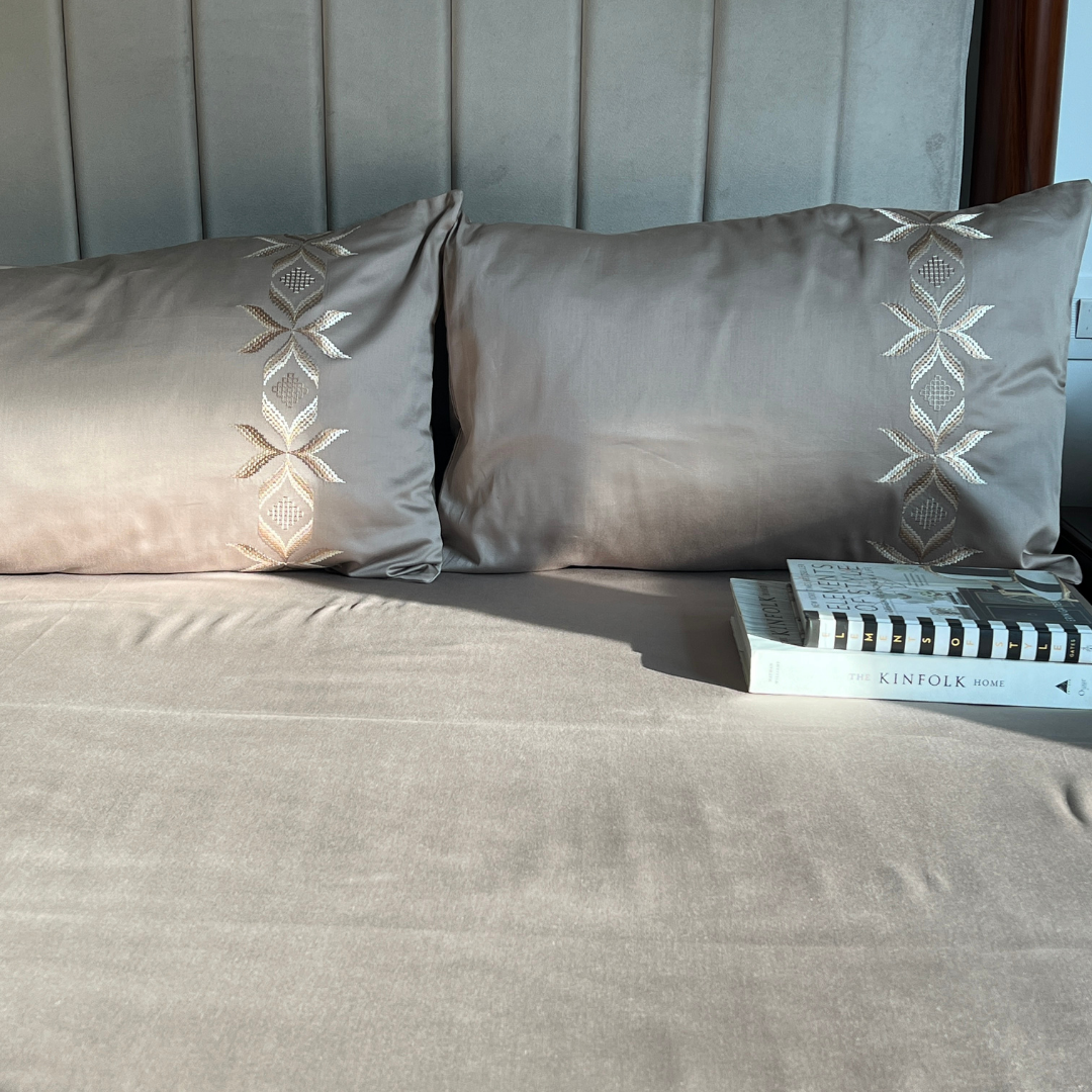 Full bed styled with Nadine mocha Dreams bedsheet set