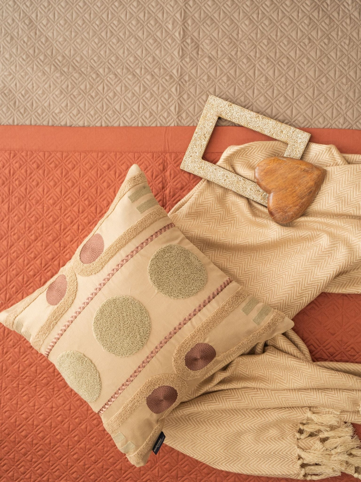 Elegante Cotton Embroidered Sand Cushion Cover 16" X 16" - Elysian Home Decor