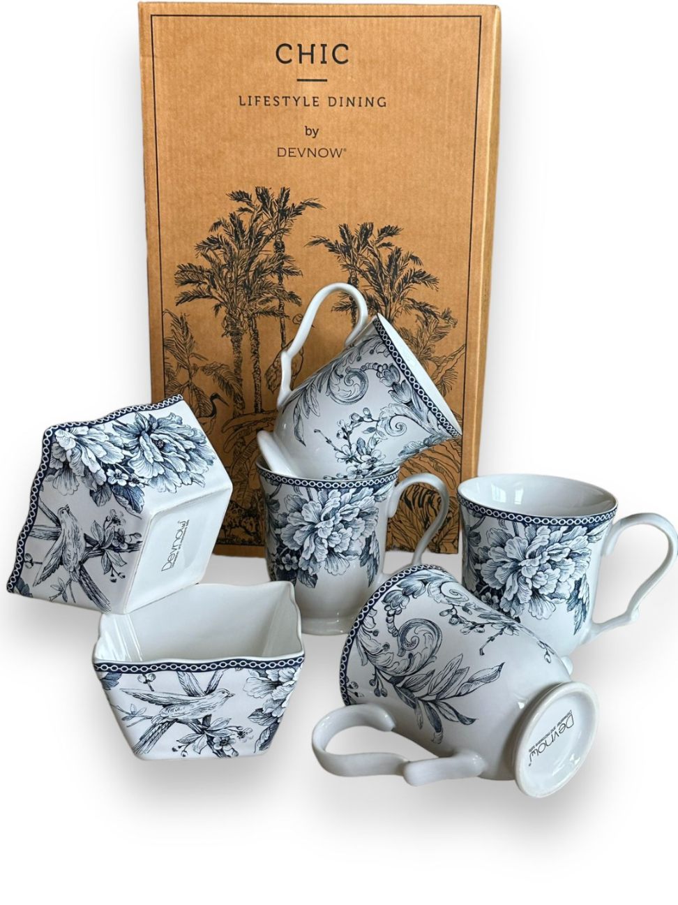 Adelaide Blue Bowl & Mug Set – 6 Pcs (300 ml Mugs)