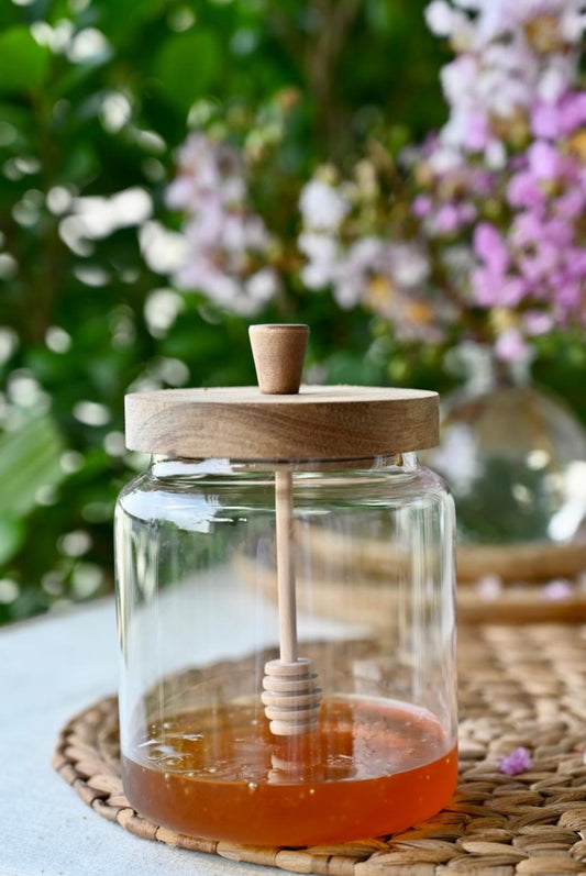 Honeycomb Glass Jar With Wooden Dipper