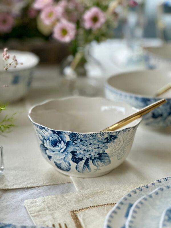 Bijou Rose Navy Cereal Bowls