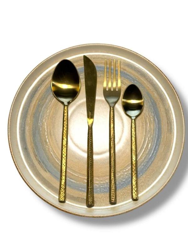 Hand-Forged Matt Gold Cutlery Set of 24
