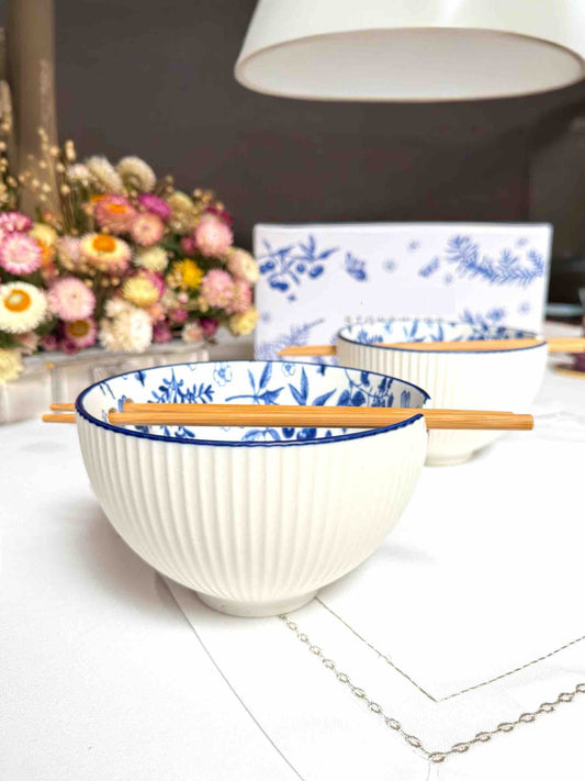 Sakura Indigo Ramen Bowl Set with Chopsticks (Set of 2)
