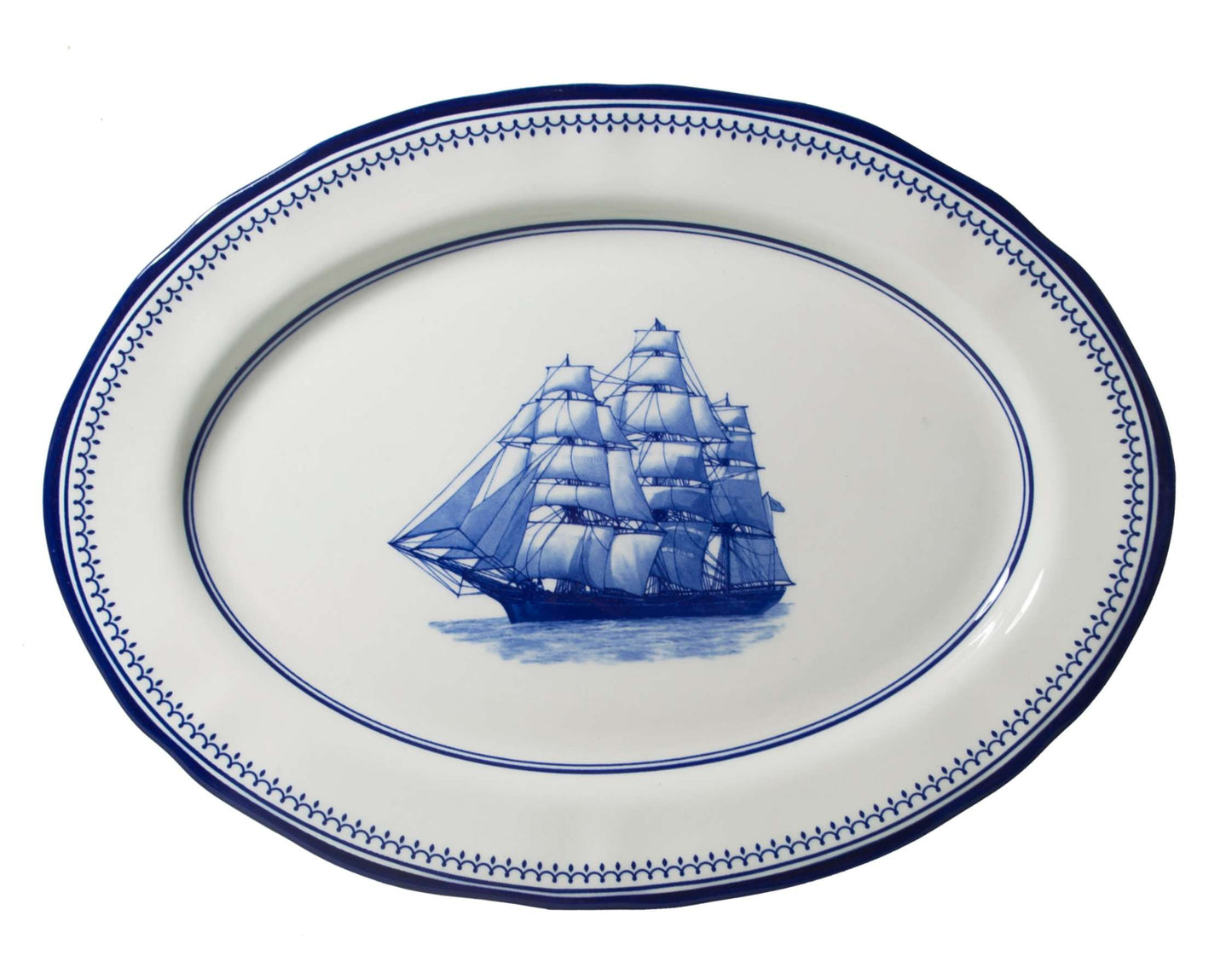 Clipper Ship Blue Oval Serving Platter – 14"