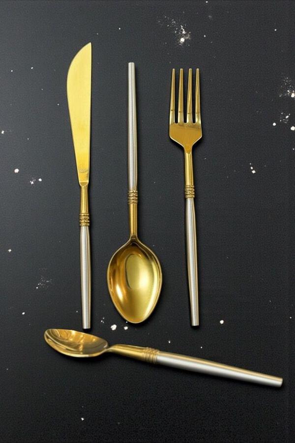 Ivory & Gold Cutlery Set of 24 with Wooden Box