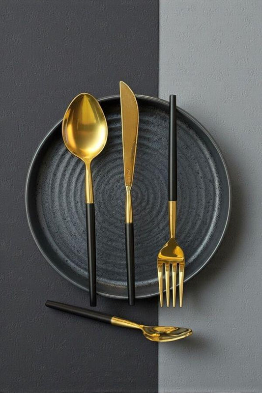 Black & Gold Cutlery Set of 24