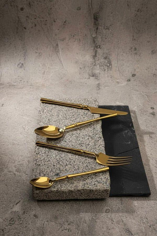 Gold Cutlery Set of 24 with Wooden Box