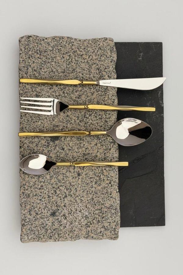 Suvarna Duo Gold & Steel Cutlery Set of 24