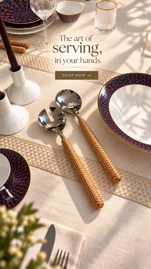 Rattan Handle Serving Set of 2