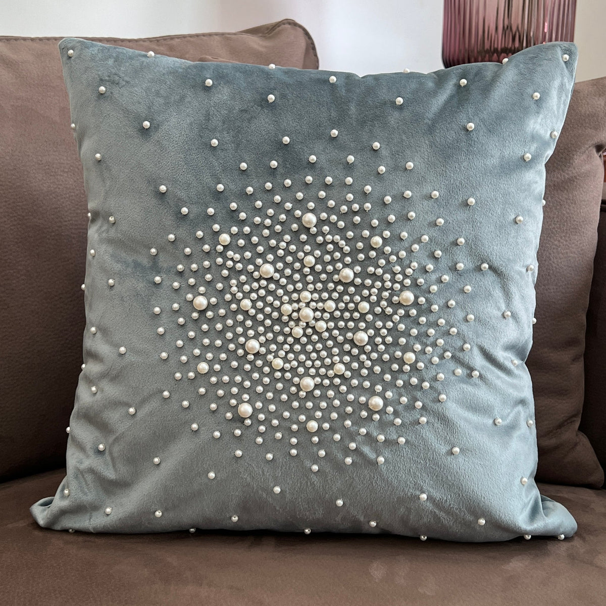 Decorative Pearl Powder Blue Velvet Cushion Cover 16x16 - Elysian Home Decor