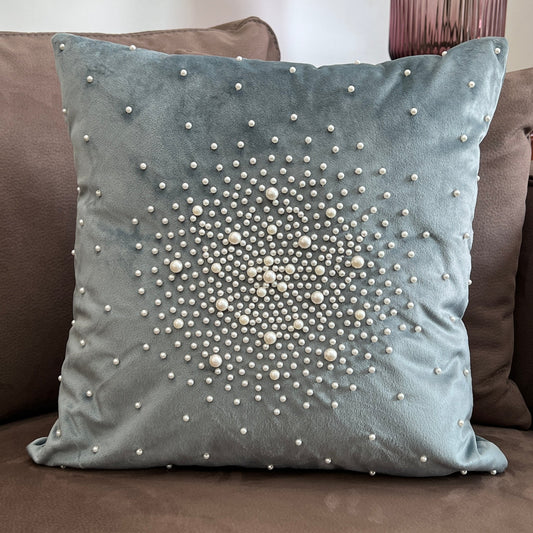 Decorative Pearl Powder Blue Velvet Cushion Cover 16x16 - Elysian Home Decor