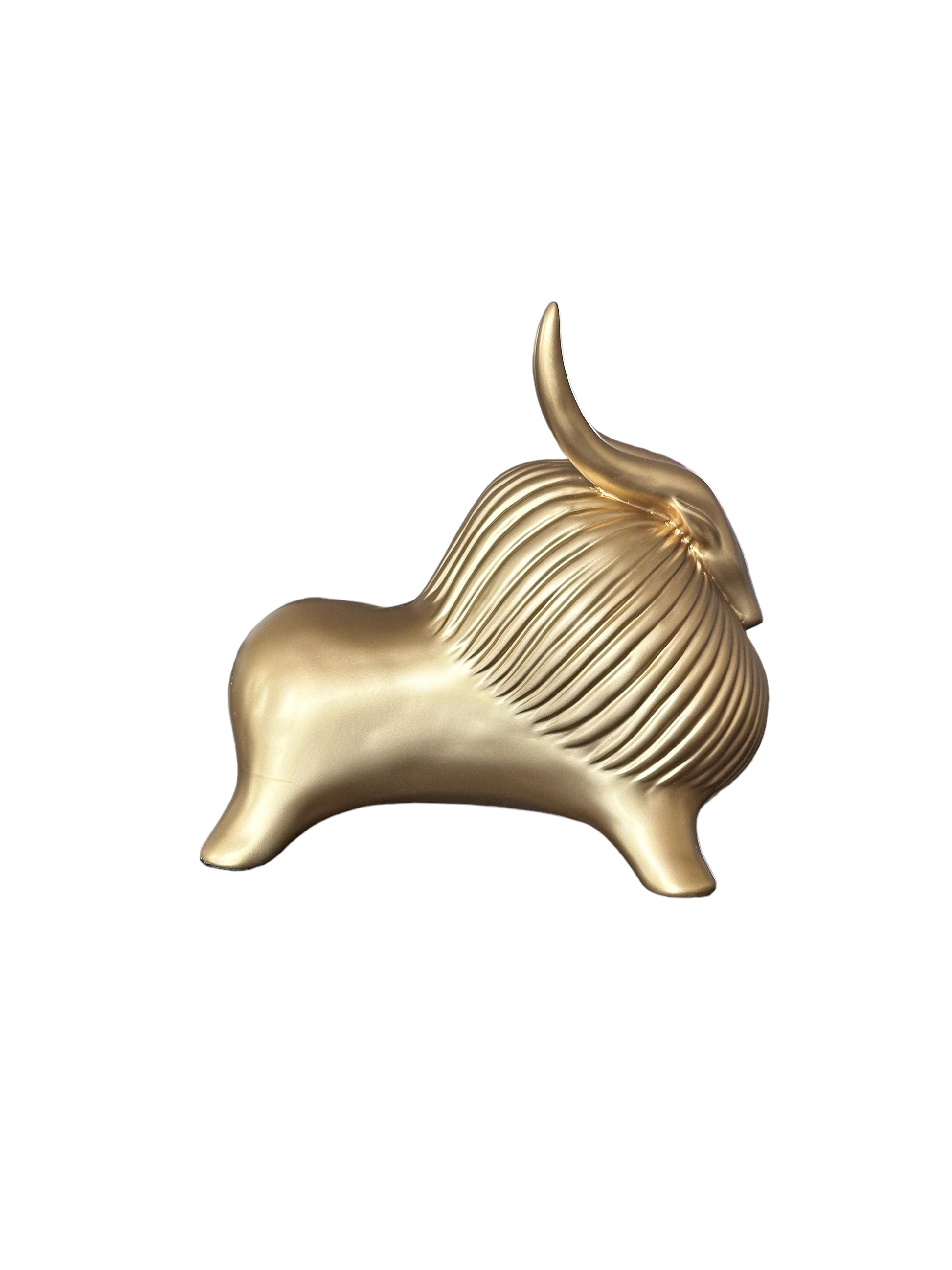 Gold yak decor statue with a textured mane.
