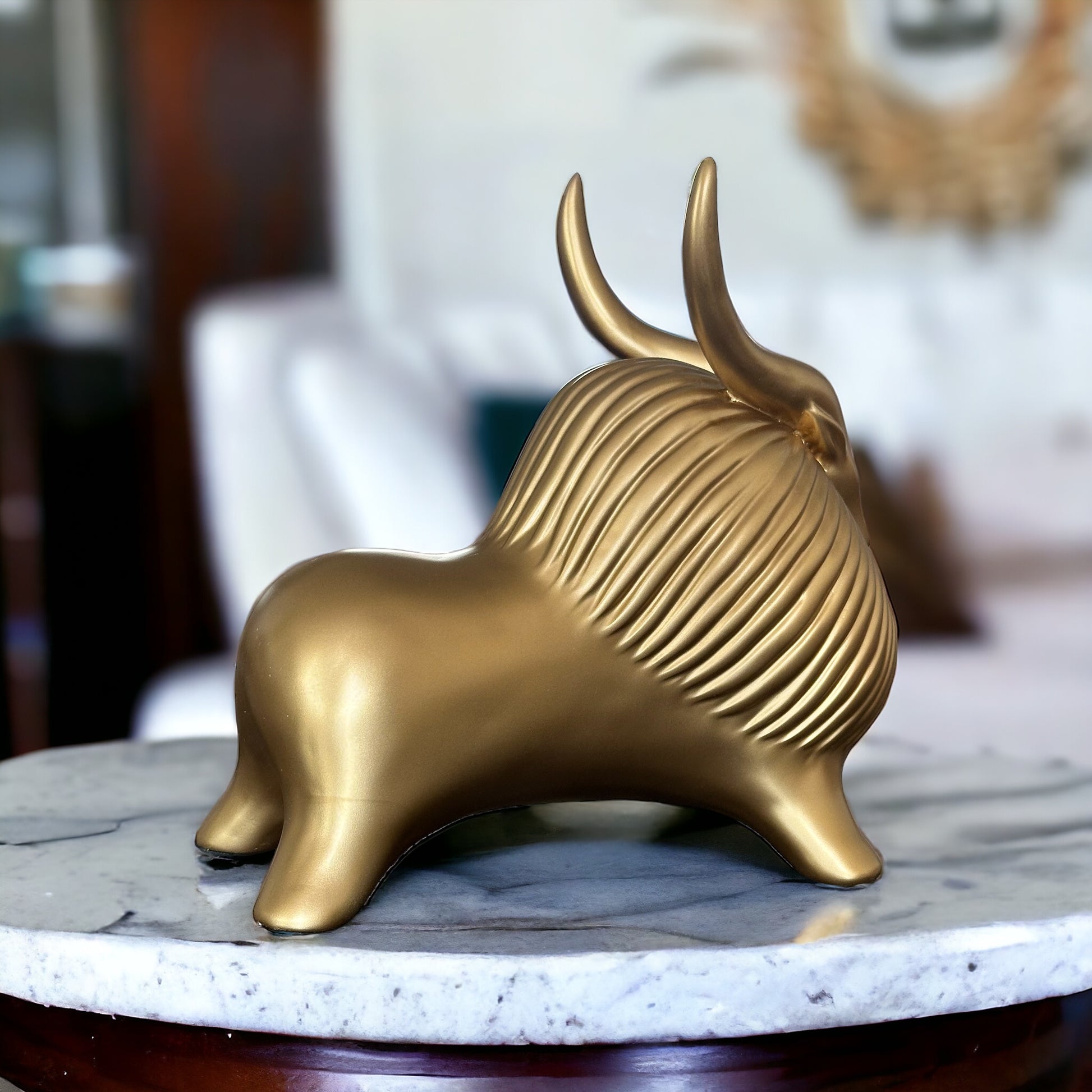 Gold yak decor with textured mane.