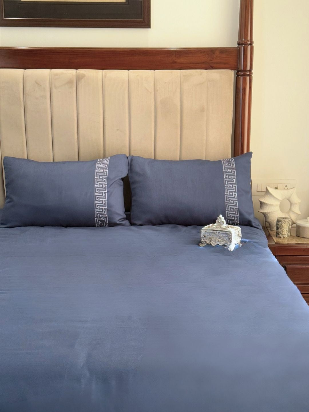 1000TC Cotton Rich Ariana Navy Syona Bedsheet Set - Elysian Home Decor