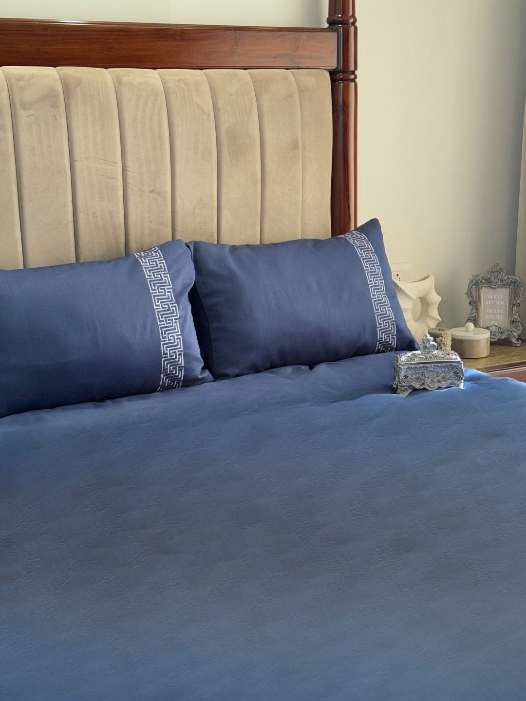 1000TC Cotton Rich Ariana Navy Syona Bedsheet Set - Elysian Home Decor
