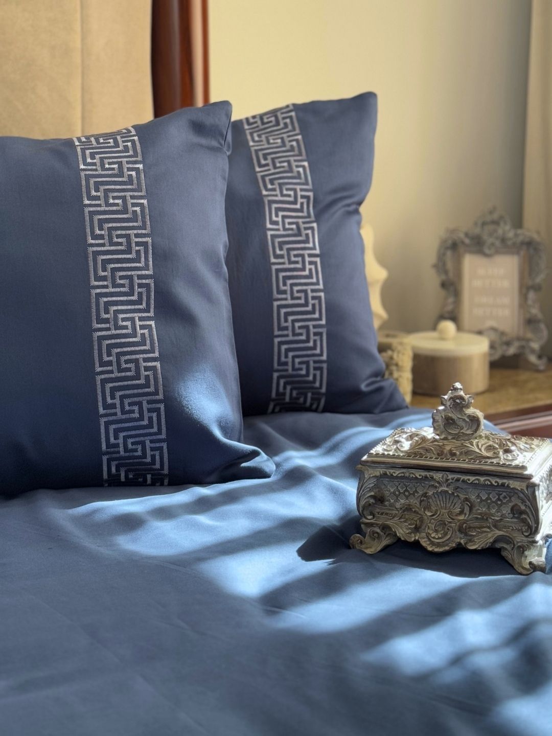1000TC Cotton Rich Ariana Navy Syona Bedsheet Set - Elysian Home Decor