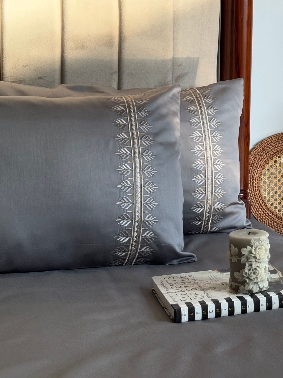 1000TC Cotton Rich Chloe Dark Grey Syona Bedsheet Set - Elysian Home Decor