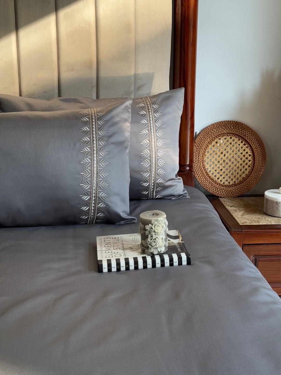 1000TC Cotton Rich Chloe Dark Grey Syona Bedsheet Set - Elysian Home Decor
