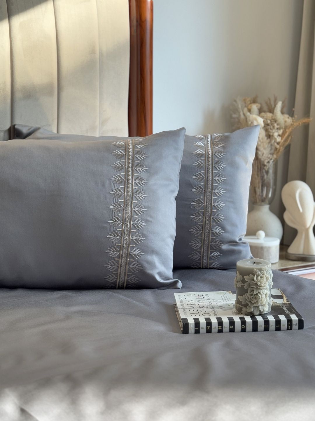 1000TC Cotton Rich Chloe Dark Grey Syona Bedsheet Set - Elysian Home Decor