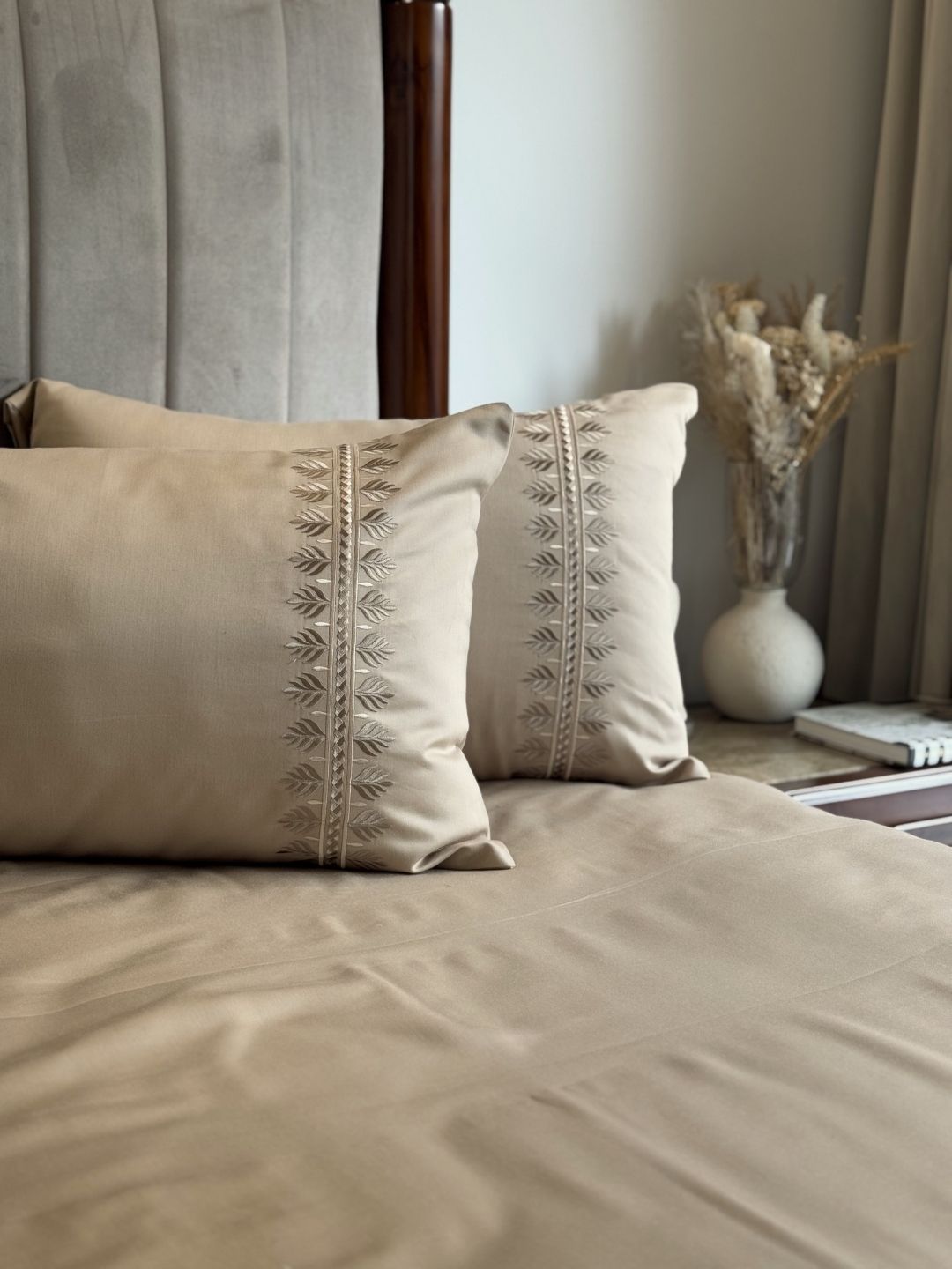 Chloe sand bedsheet folded showing fabric texture