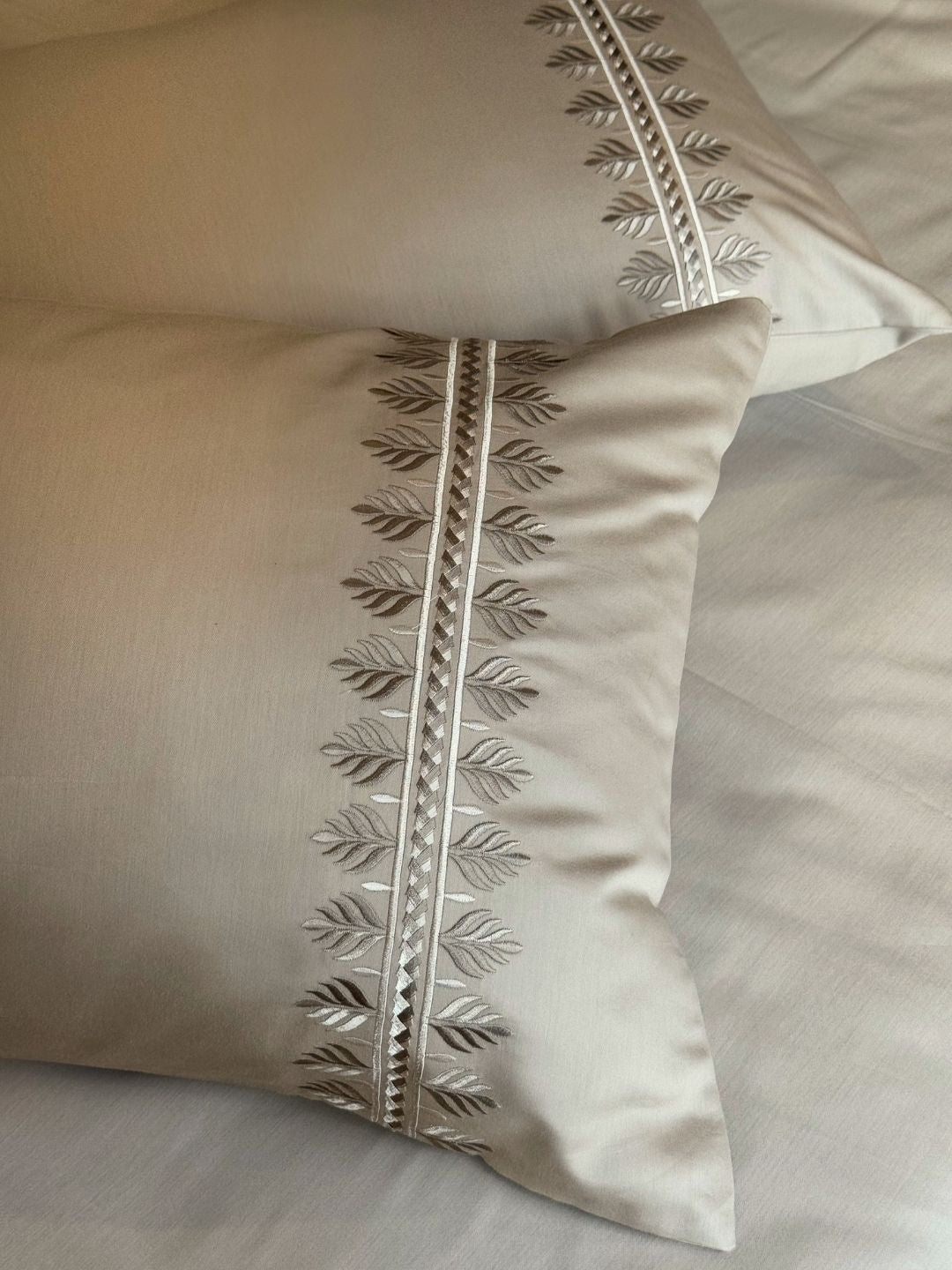 Chloe sand embroidered pillow cover detail