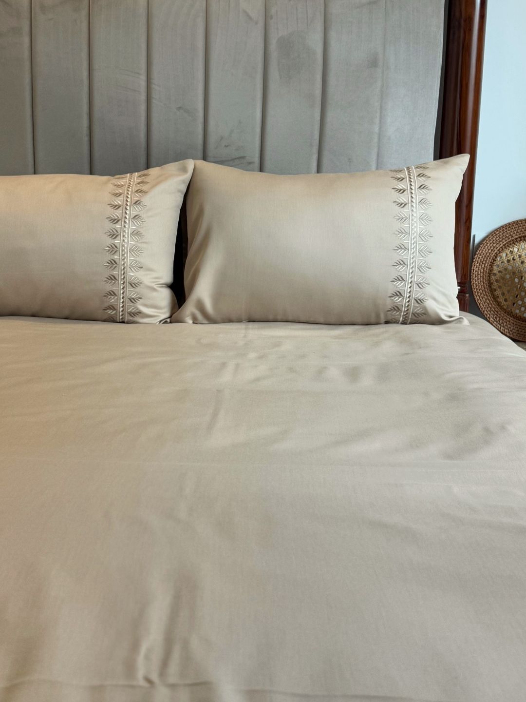 Full bed styled with Chloe sand Syona bedsheet set