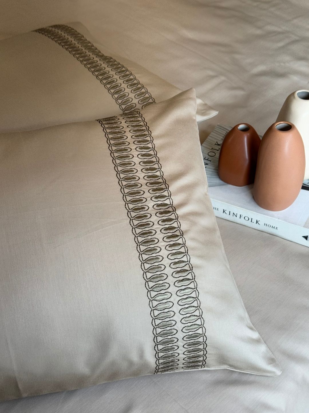 Close-up of sand embroidered pillow cover
