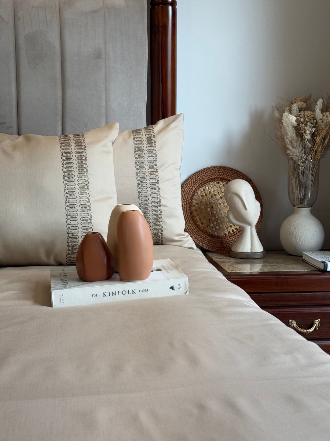 Full bed styled with Ella sand Syona bedsheet set