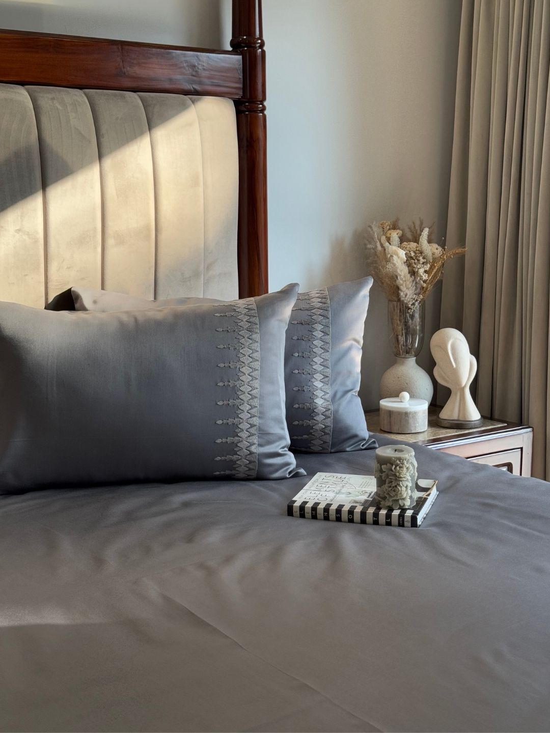 1000TC Cotton Rich Ivy Dark Grey Syona Bedsheet Set - Elysian Home Decor