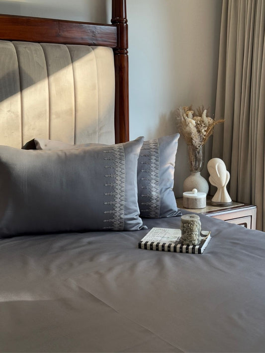 1000TC Cotton Rich Ivy Dark Grey Syona Bedsheet Set - Elysian Home Decor