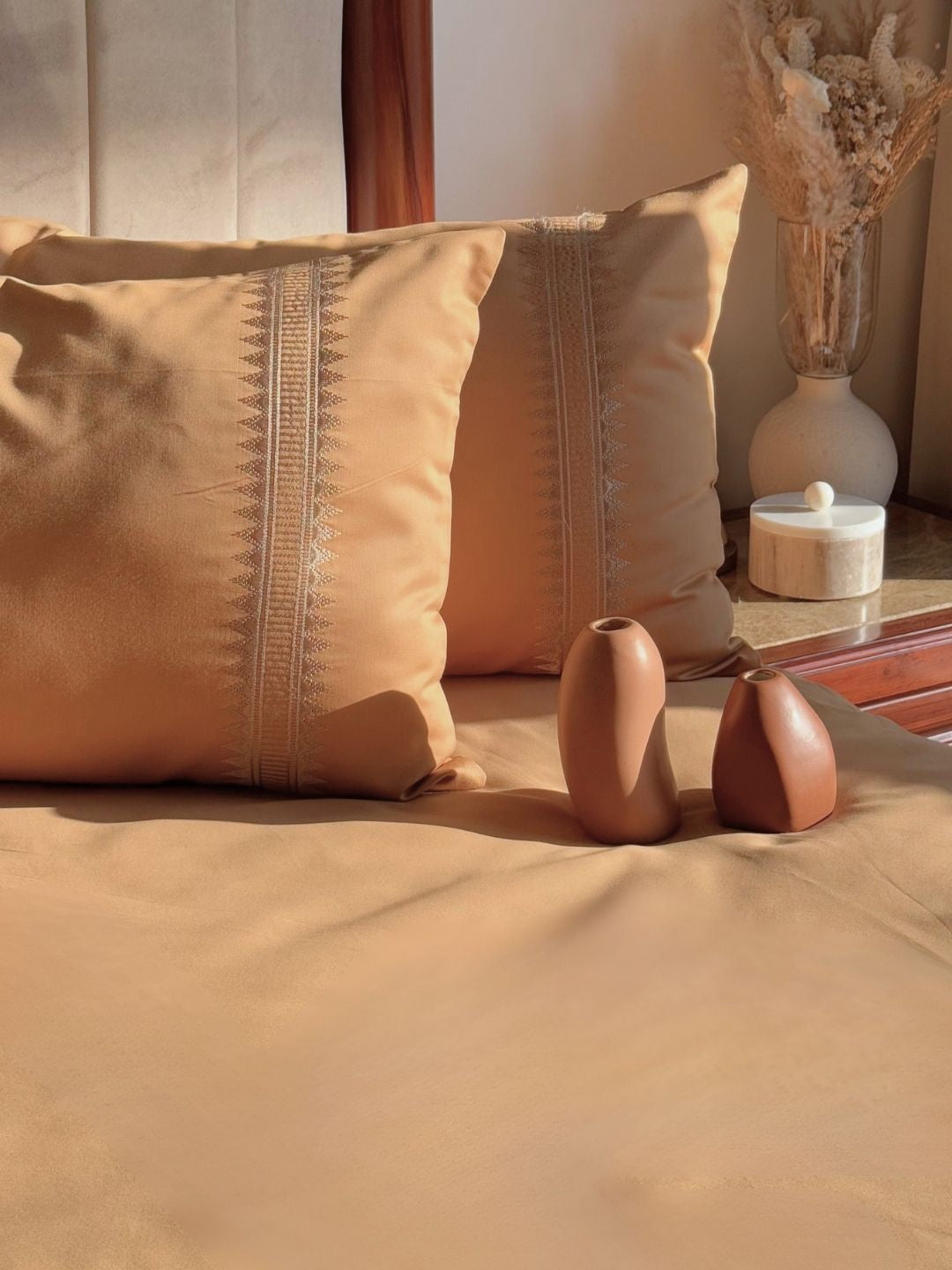 Mia honey mustard bedsheet folded showing fabric detail