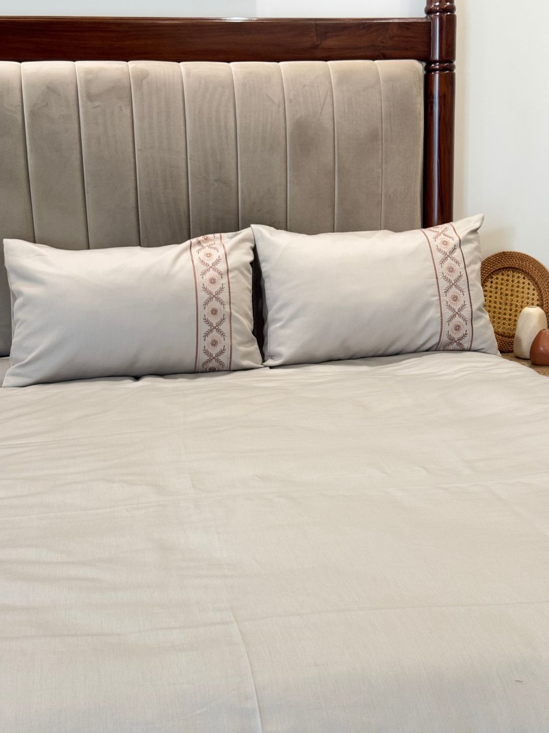 Sophie beige bedsheet folded showing fabric detail