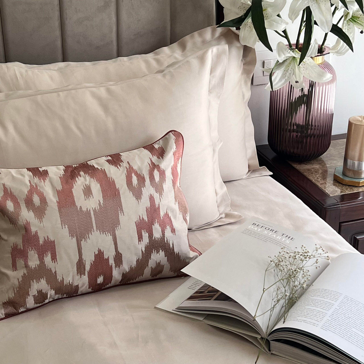 Close-up of the embroidered accent cushion cover