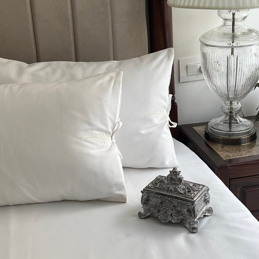 1000TC Fern Snow White Egyptian Cotton Bedsheet - Elysian Home Decor